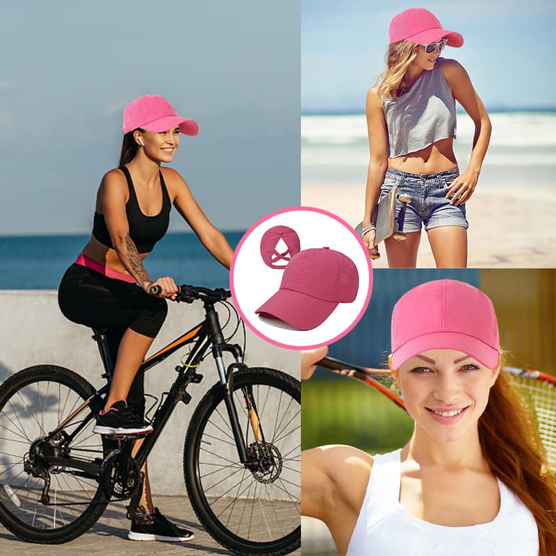 Womens Ponytail Hat Baseball Cap, Adjustable Criss Cross Baseball Cap High Bun Unisex Quick Drying Trucker Hats