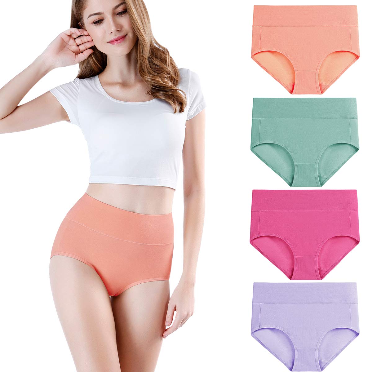 Wirarpa Women’s Cotton Underwear High Waist Briefs - Pack of 4