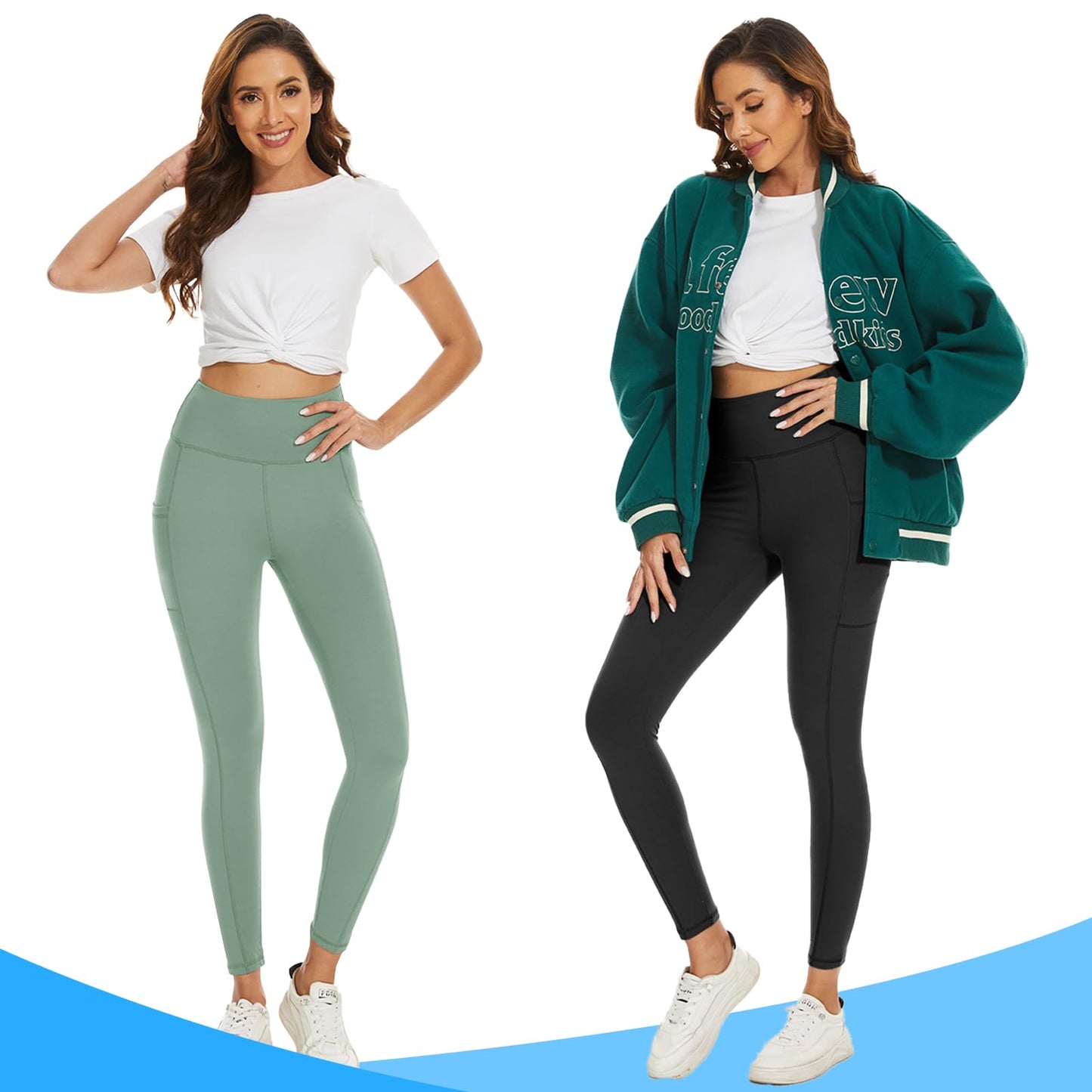 2-Pack Women’s High Waist Sport Leggings – With Pockets, Squat-Proof