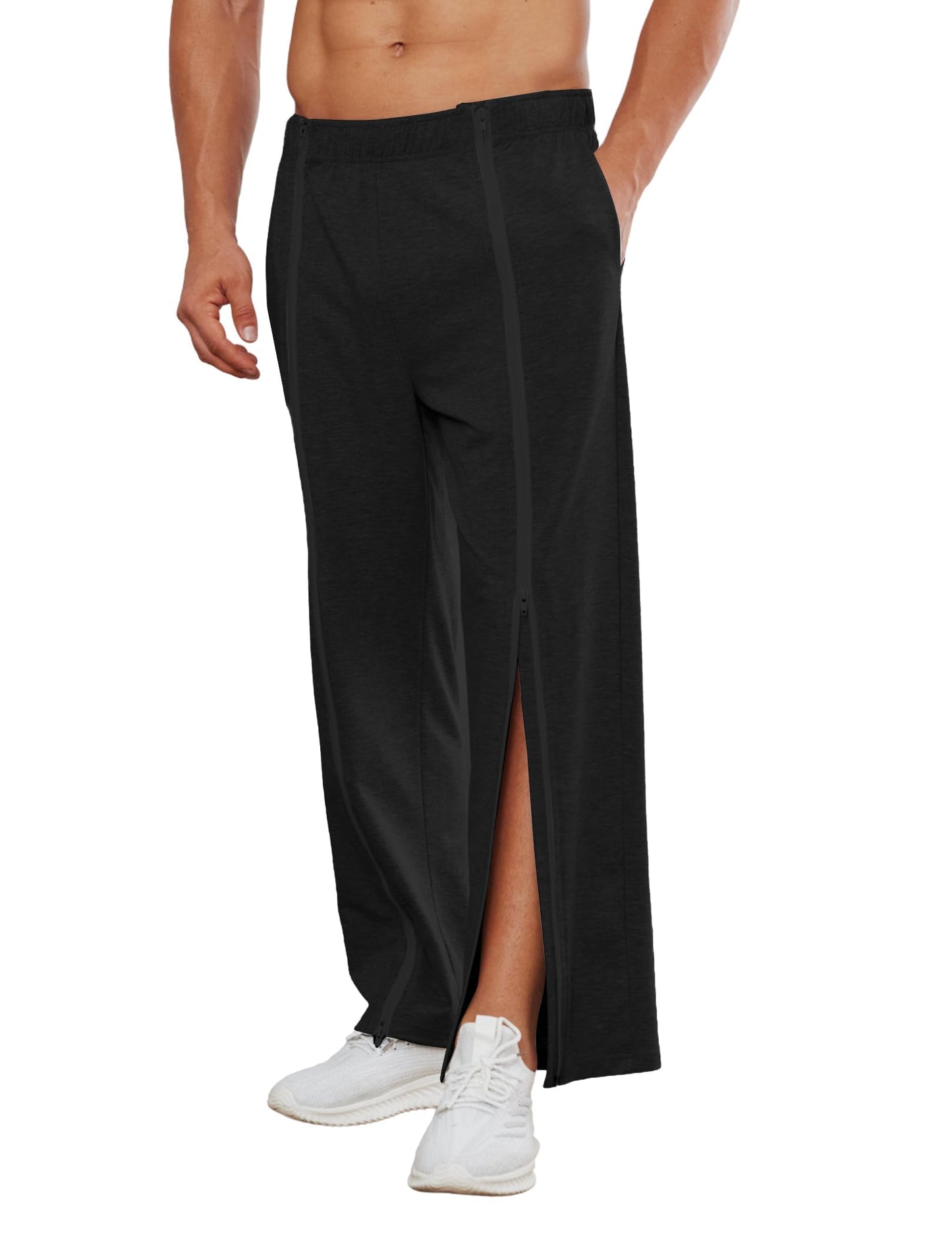 PINSPARK Men's Rehab Joggers with Full-Length Zipper