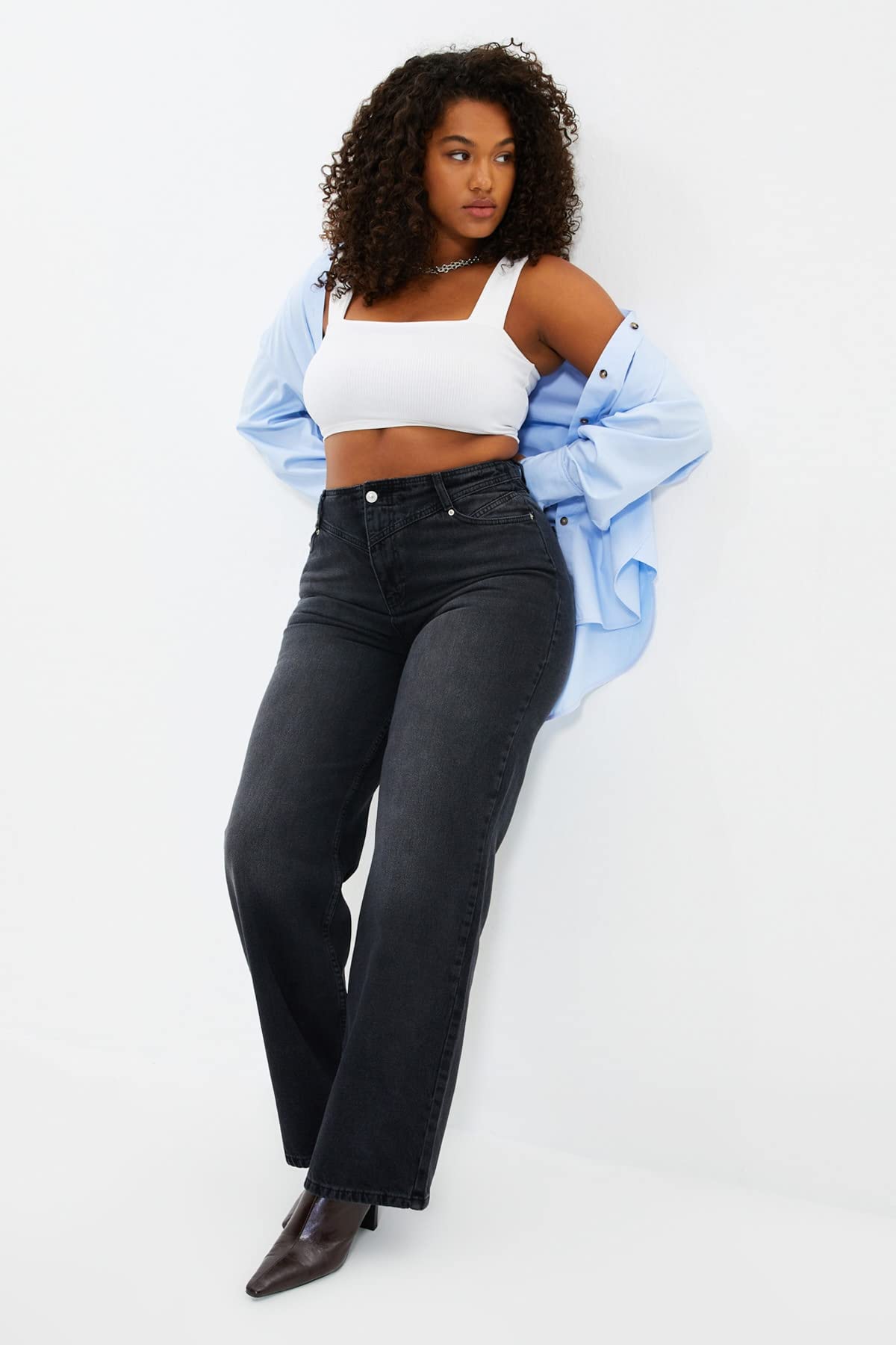 Trendyol Women’s 90s High Waist Wide Leg Jeans – 100% Cotton, Casual Fit