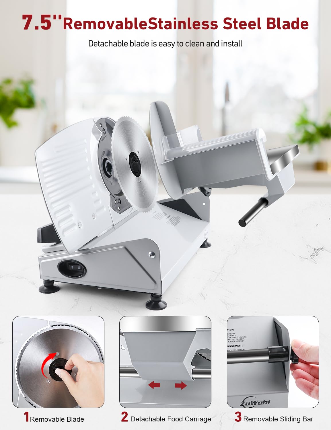 200Watt Electric All-Purpose Slicer Stainless Steel - Adjustable Food Processor 0 to 15mm - 2 Blades - Sausage Slicer - Bread Slicer, Ham Slicer, Electric Knife Meat & Cheese