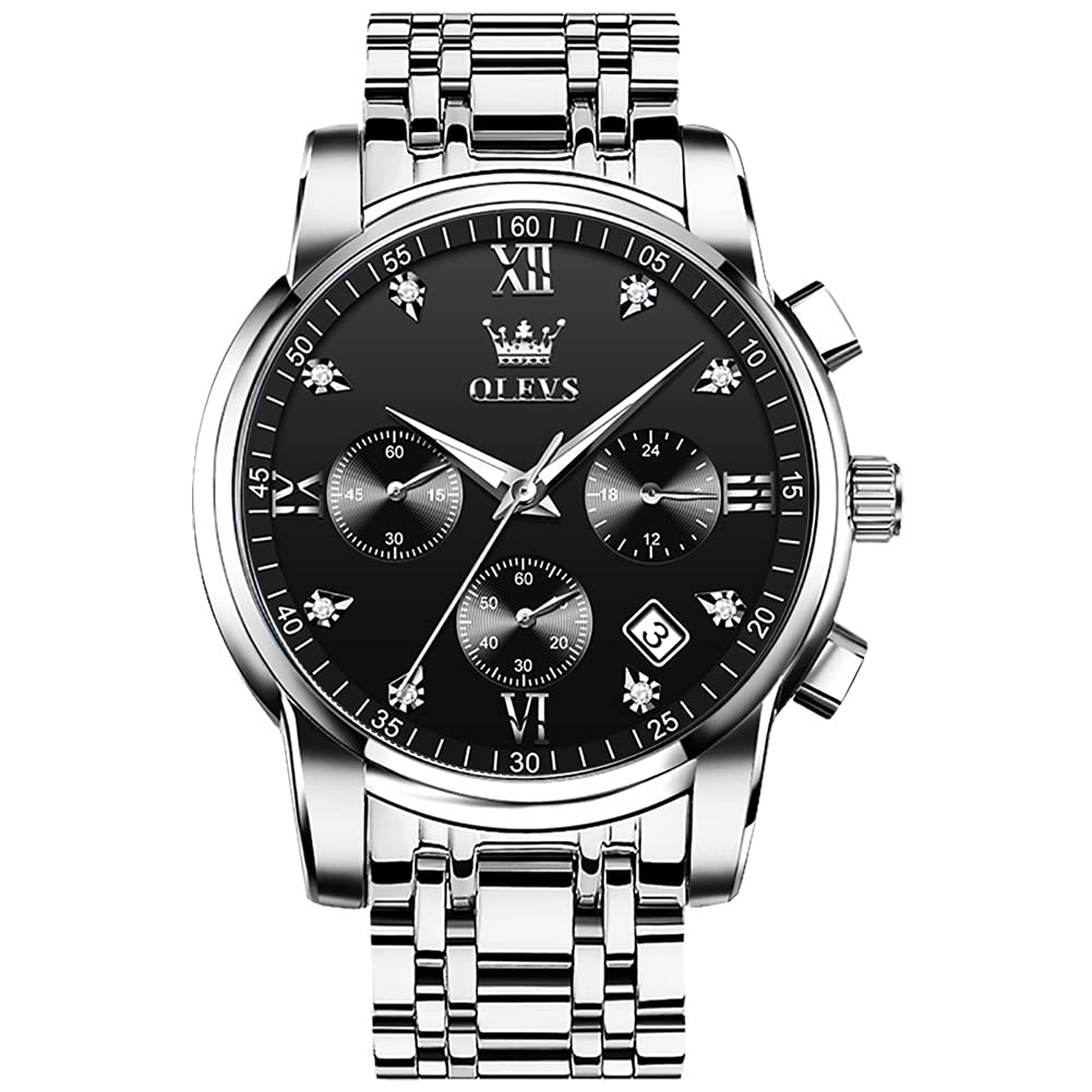 OLEVS Uhren Herren, Edelstahl Analoger Quarzuhr, Multifunktionale Diamanten Herrenuhren, Klassisches Luxuskleid Herrenuhr