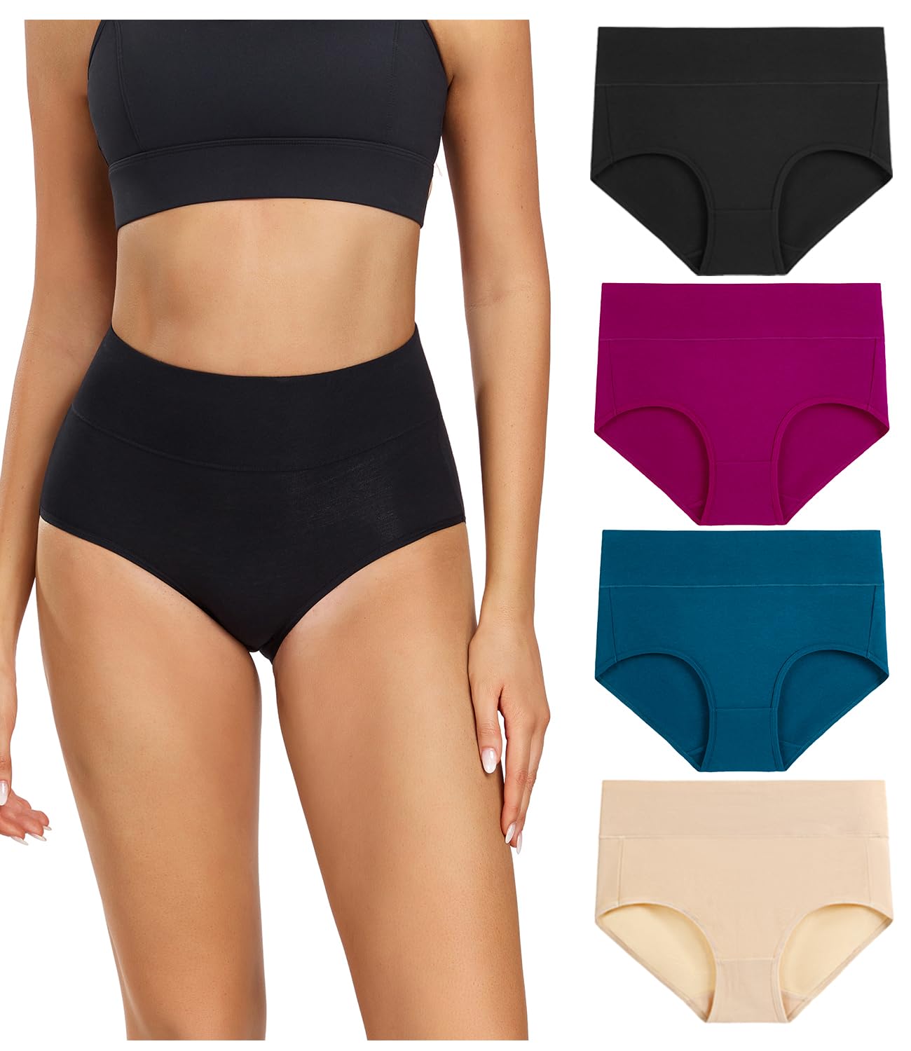 Wirarpa Women’s Cotton Underwear High Waist Briefs - Pack of 4