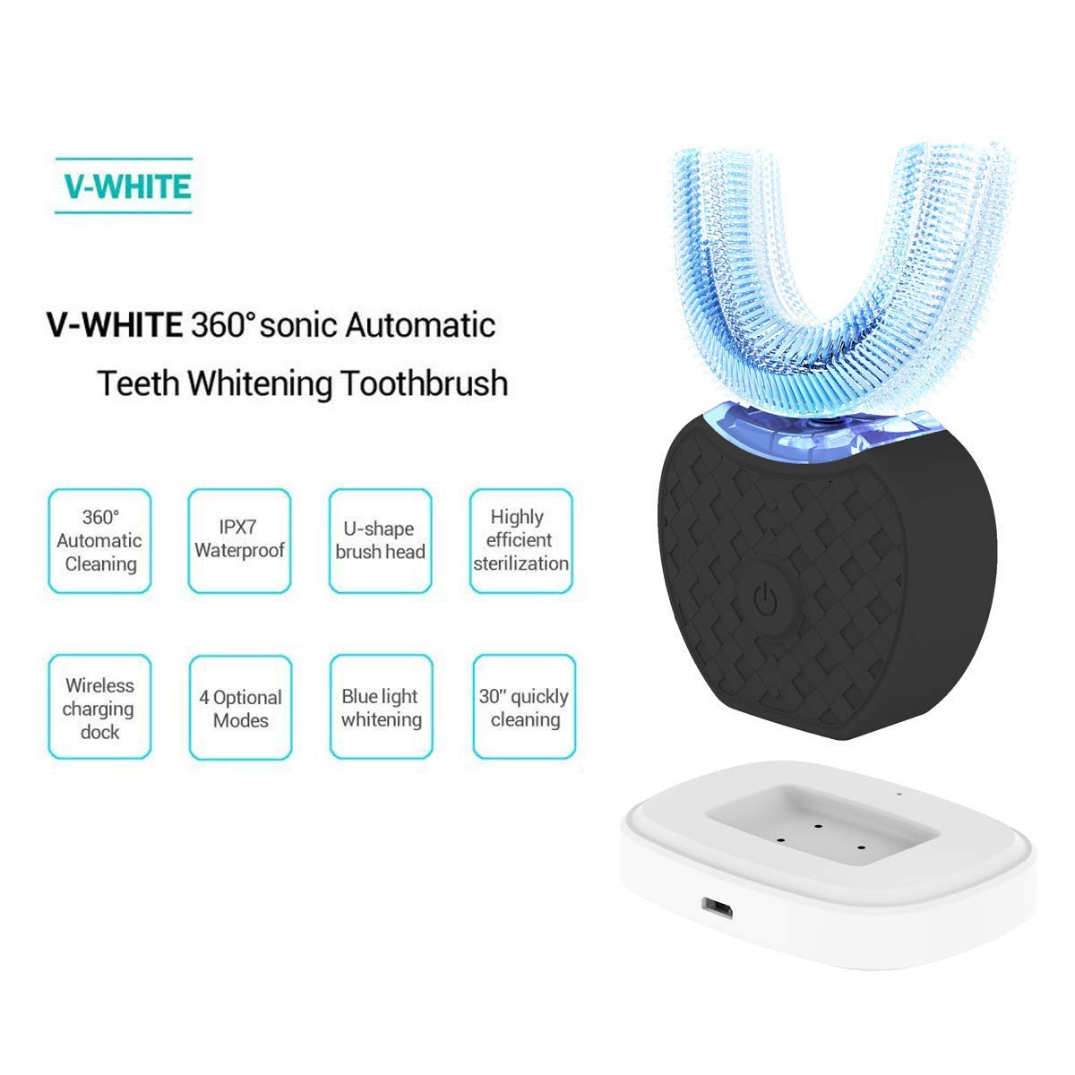 Elektrische Ultraschall-Zahnbürste, Automatische 360 ° Ultraschall-Elektrozahnbürste, Cold Tooth Whitening Instrument Automatische Zahnbürste, Elektrische Schallzahnbürste für Erwachsene