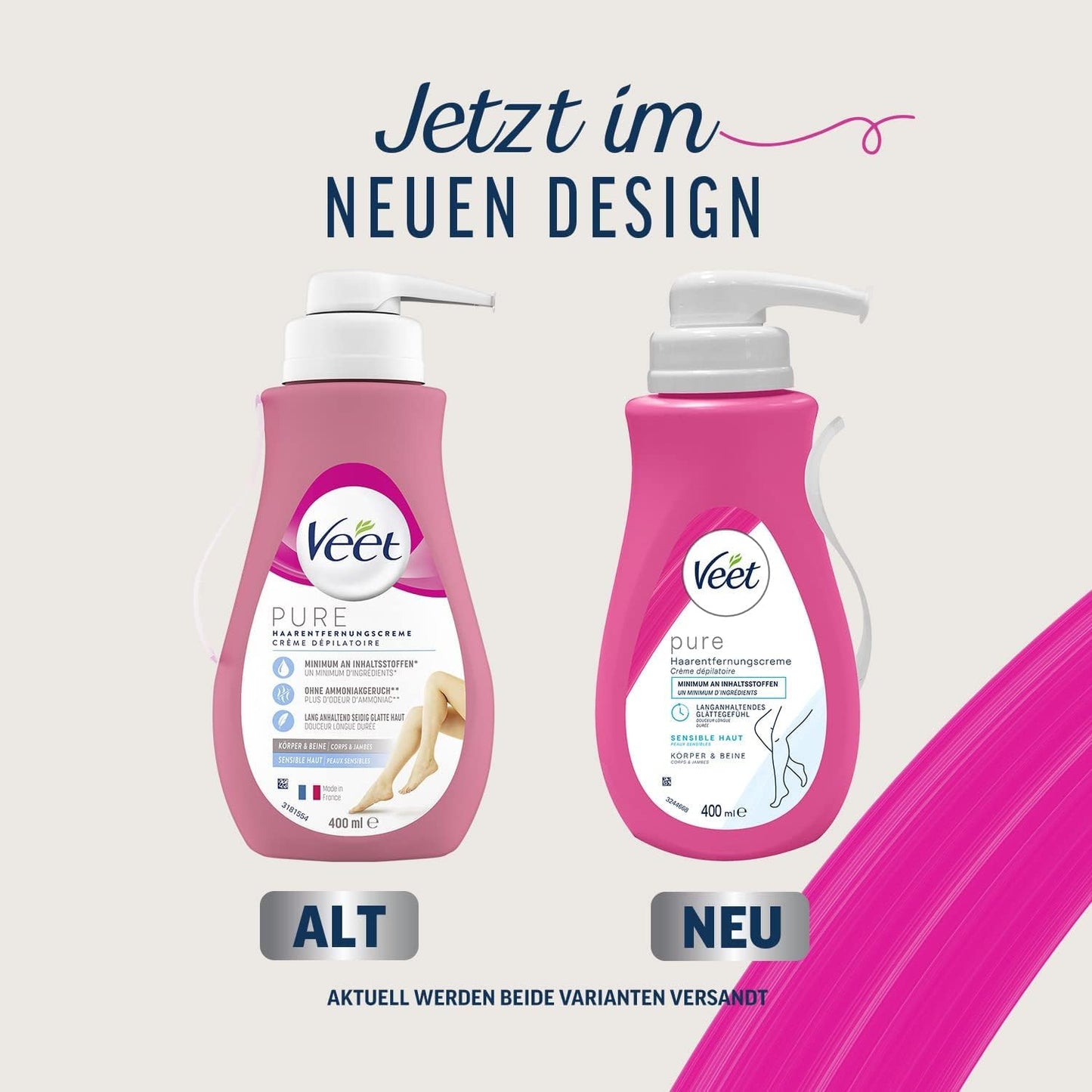Veet Sensitive Haarentfernungscreme – Schnelle & effektive Haarentfernung für seidig-glatte Haut – Anwendungszeit 5-10 Minuten, Spender mit Spatel, 400 ml (1er Pack)
