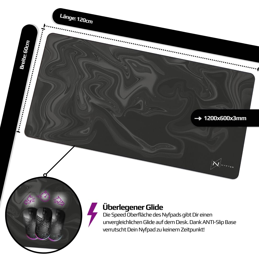 Nyfter - Liquid Gaming Mousepad 1200x600x3mm 3XL mauspad Gaming Premium Mauspad XXXL Wasserabweisend für Pro-Gamer