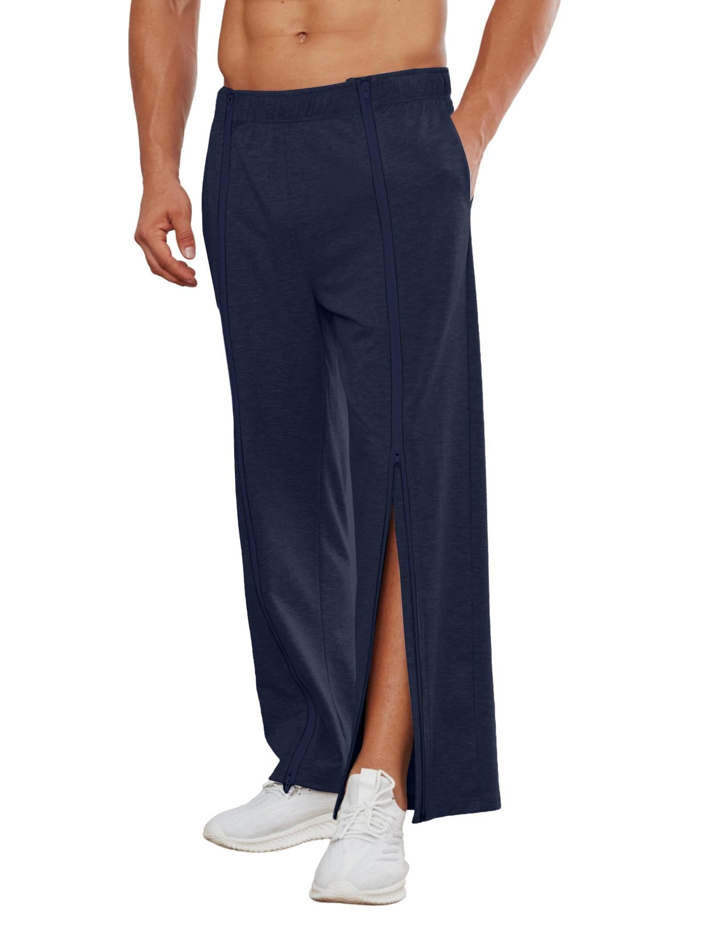 PINSPARK Men's Rehab Joggers with Full-Length Zipper