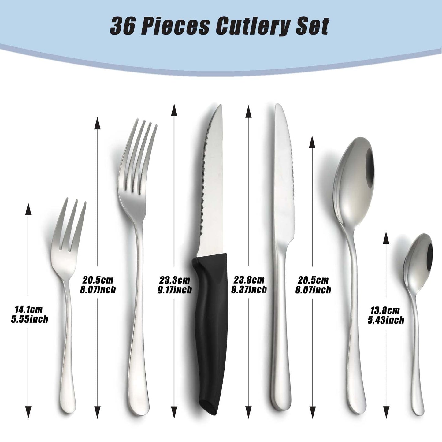 BEWOS 36-teiliges Besteck set mit Steakmesser Service für 6, Premium-Edelstahl-Bestecksets für Haus & Küche, Hochwertiges Messer-Löffel-Gabel-Besteck-Set Hochglanzpoliert, Spülmaschinenfest
