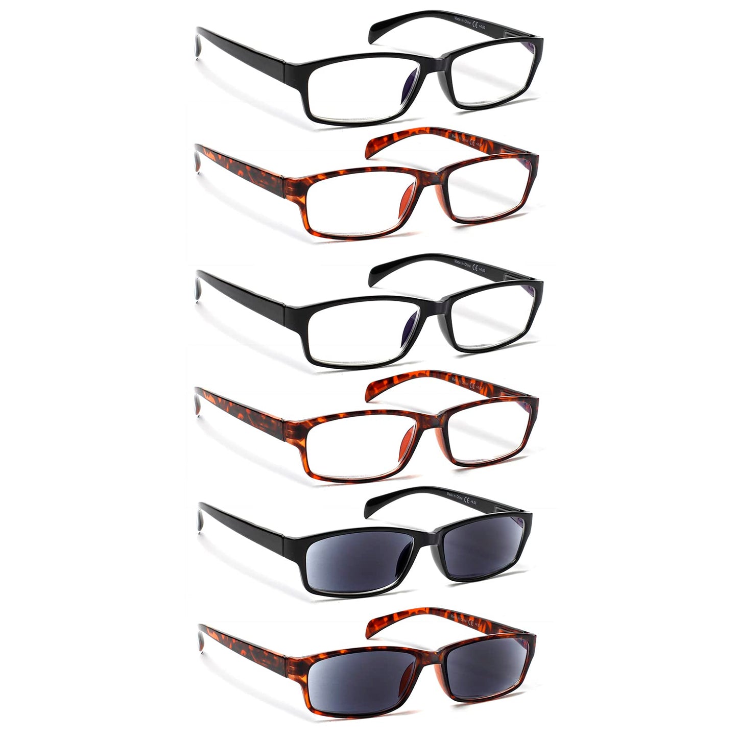 COJWIS Lesebrille 6 Pack herren und Damen Qualität Feder Scharnier Blaulichtfilter Leser Brille(6 Farbe Mischen-1, 2.00)