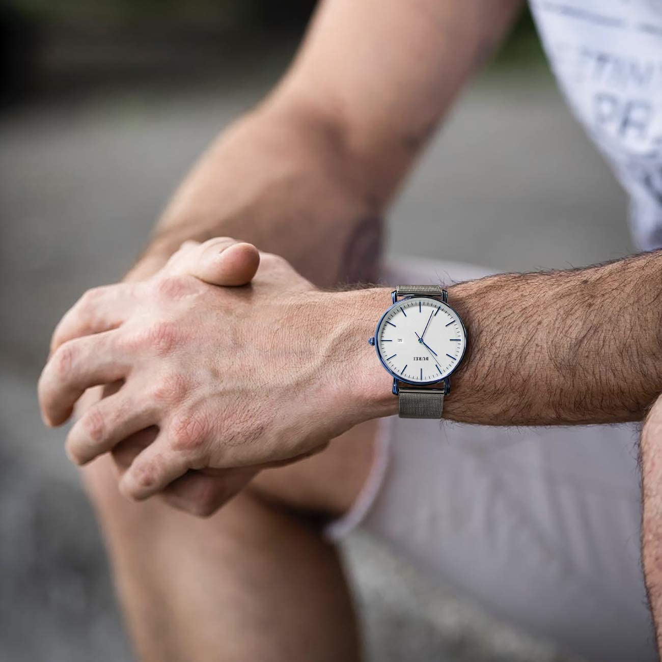 BUREI Ultra Dünne Uhren Herren Schwarze Analoges Datum Armbanduhr Herren mit Japanisches Quarzwerk, Geschenke für Männer