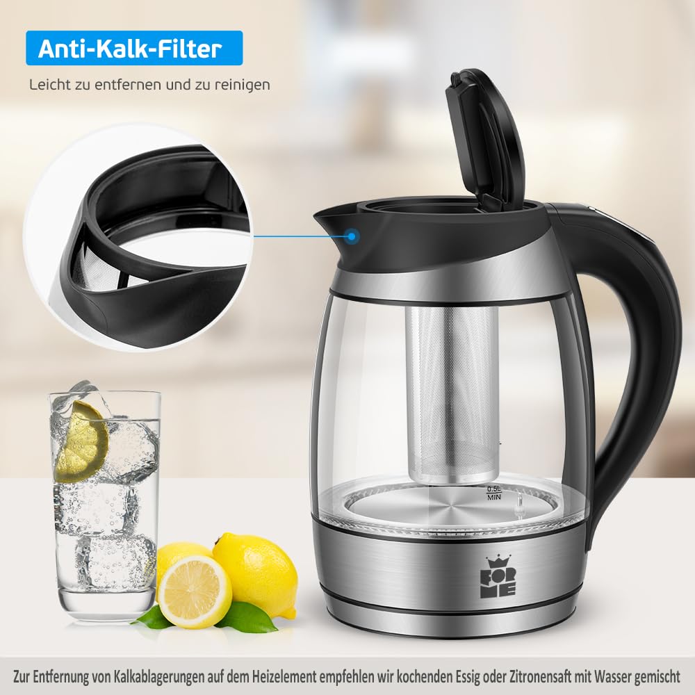 ForMe Glas Wasserkocher 1,8 Temperatureinstellung Temperaturwahl 40°C-100°C Farbwechsel LED I BPA FREI I Temperatur Einstellbar Teekocher Glaskessel Teekessel Glaswasserkocher mit Warmhaltefunktion