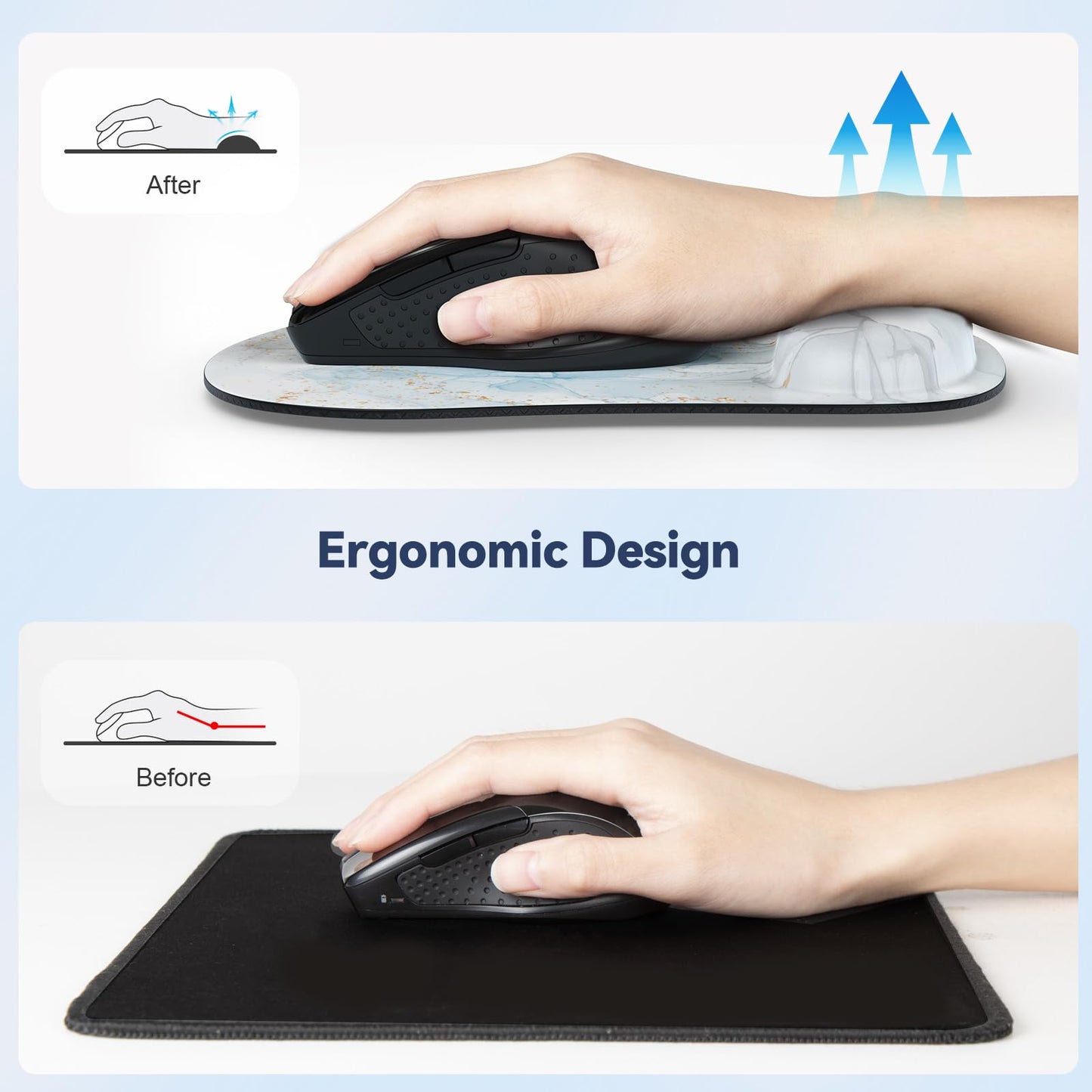 TECKNET Mauspad mit Gelkissen, Memory Foam Mousepad Ergonomisches Wasserdicht Komfort Mausmatte mit Handgelenkpolster Handauflage für Alle Maus Offfice Heim Computer Laptop