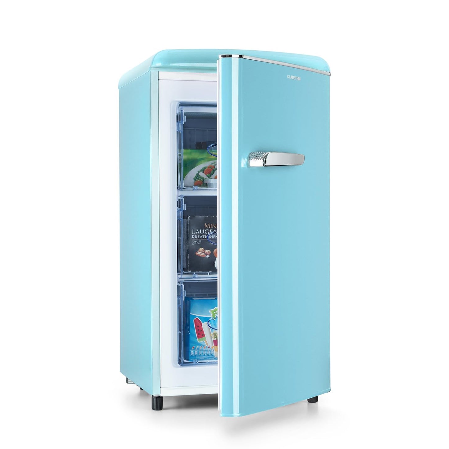 Klarstein Laika freezer - 60 litres total volume, thermostat with 5 levels, 0 to -18 °C, 3 shelves, freestanding, retro design, red