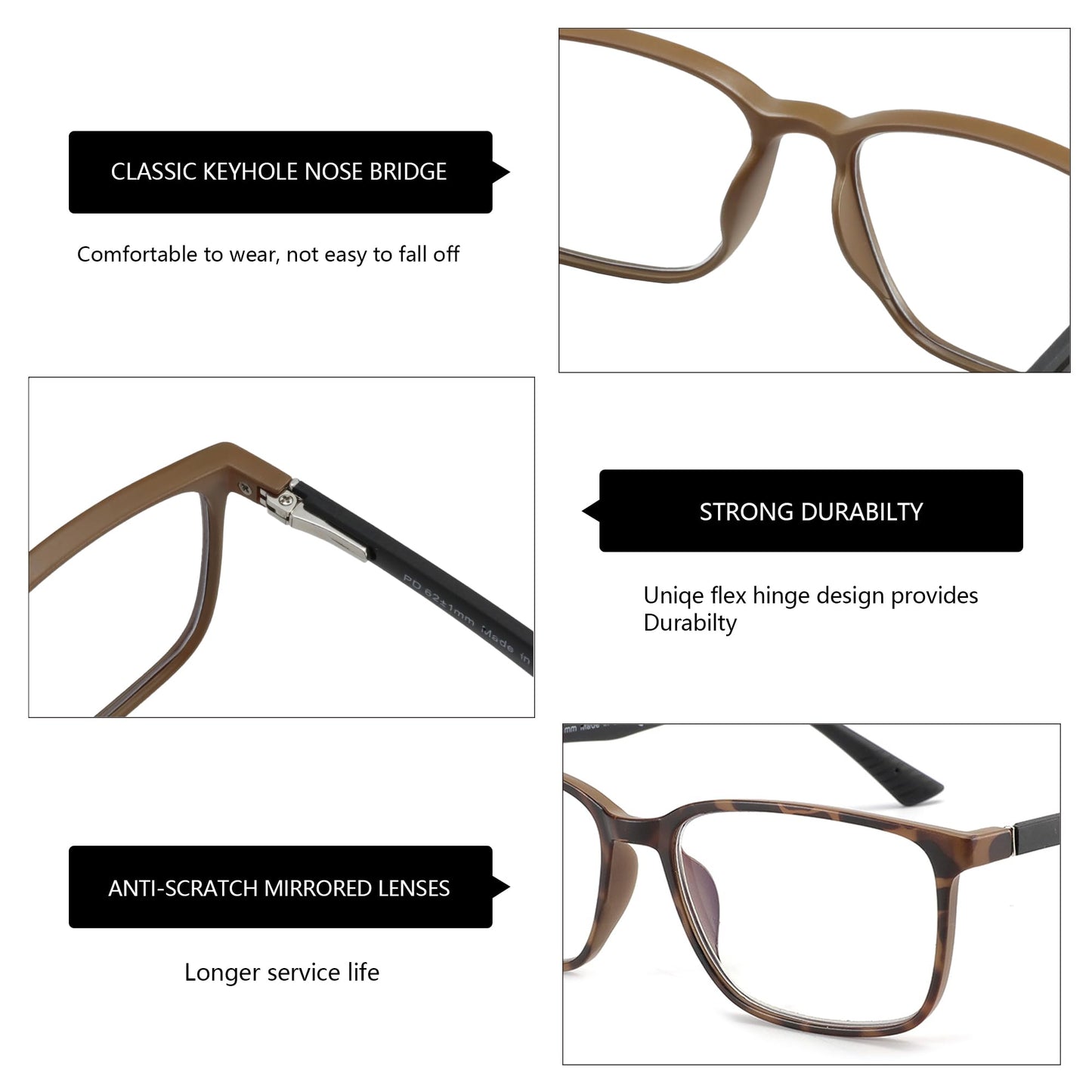 ZENOTTIC Blaulichtfilter Brille & Lesebrille Herren Eckige Rahmen-Leser Anti-Glanz Sport Computerbrille