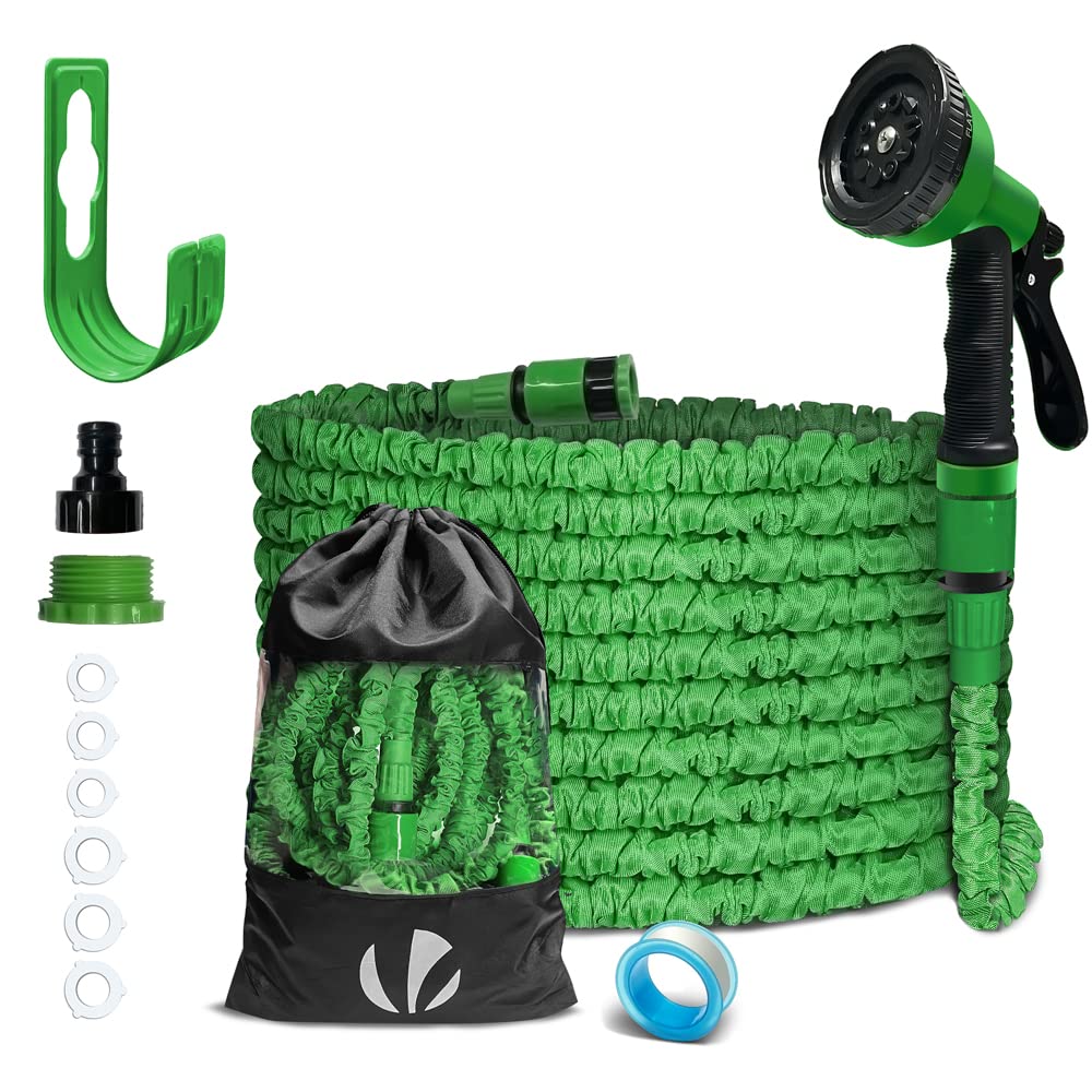 VOUNOT® Flexibler Gartenschlauch 30 m, Flexibel Wasserschlauch Dehnbarer mit 10 Sprühfunktionen, Schnelladaptern und Wandhalterung, Schwarz