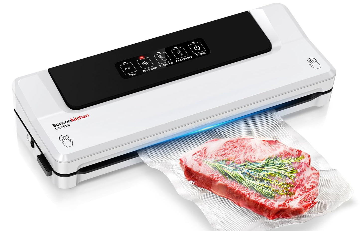 Bonsenkitchen Vakuumiergerät, Vakuumierer Folienschweißgerät für Sous Vide Kochen und Lebensmittel Bleiben bis zu 6x Länger Frisch, 40 Vakuumbeutel Inklusive (Sliber)