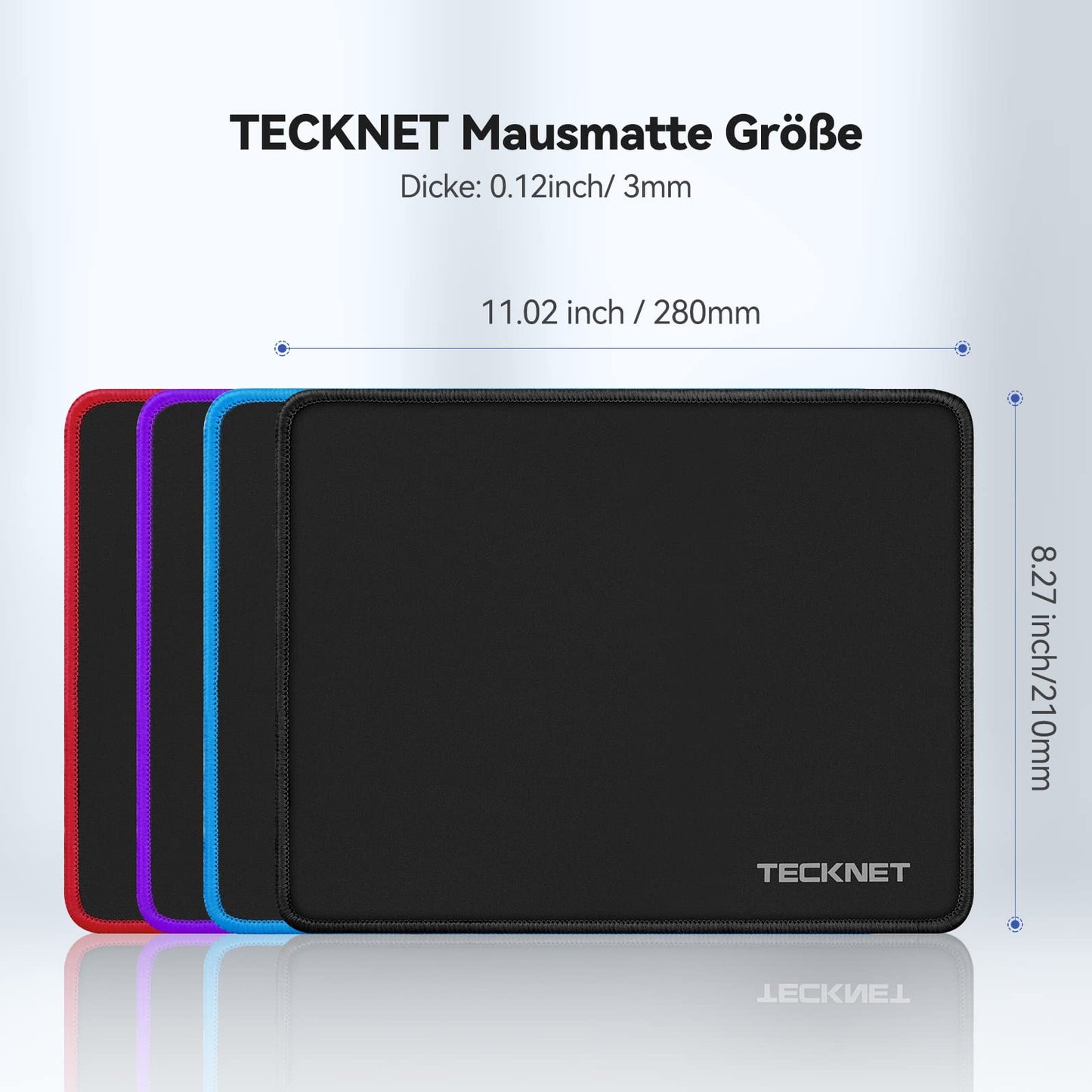TECKNET Mauspad, 280 x 210 mm Gaming Mousepad mit Wasserdicht und Rutschfester Gummi für PC-Büro, Arbeit, Gaming, Studium, Laptop, Computer, Zuhause-Schwarz