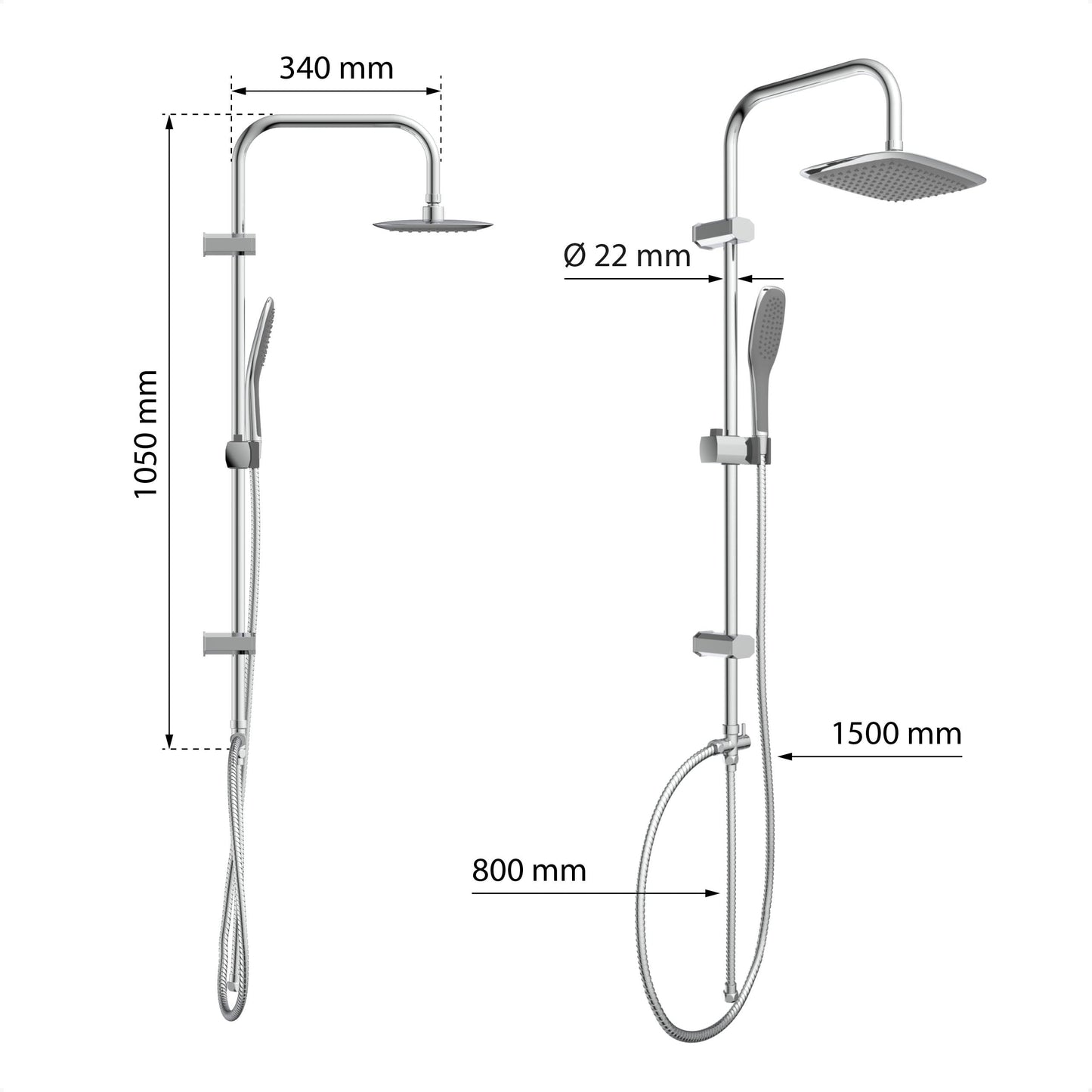 EISL Duschset EASY FRESH, Duschsystem ohne Armatur 2 in 1 mit großer Regendusche (250 x 200 mm) und Handbrause, Regendusche ohne Armatur ideal zum Nachrüsten, komplettes Montageset, Chrom DX12006