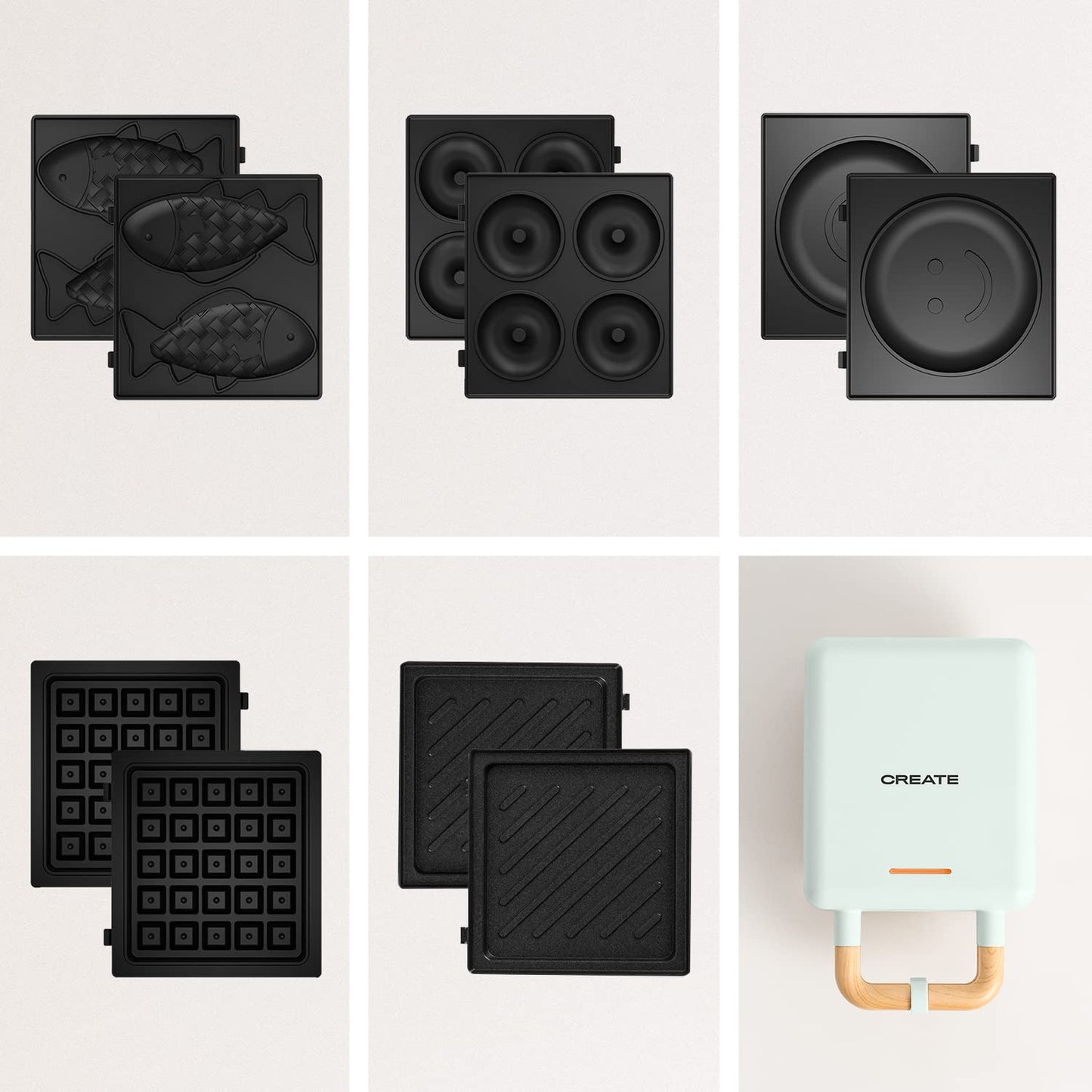 CREATE/STONE STUDIO/Sandwichmaker und Waffeleisen in Rosa-Barbie / 2 austauschbare Antihaftplatten, 1 Scheibe, 100º Offnung, BPA-frei, 105º Öffnung, Cool-Touch-Griff, 600W