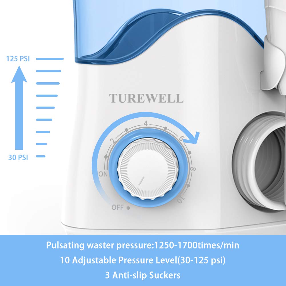 TUREWELL Elektrische Munddusche, Profi-Munddusche mit 10 einstellbaren Wasserdruckwerten, 600ml Fassungsvermögen und 8 multifunktionalen Düsenspitzen (Schwarz)