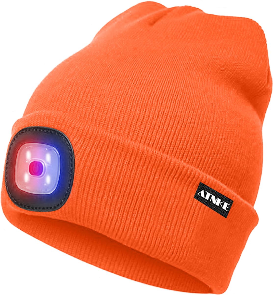 ATNKE LED Beleuchtete Mütze,Wiederaufladbare USB 4 LED Rot und Blau Leuchten Blinkender Laufmütze mit Licht Extrem Heller Lampe Winter Warme für Herren und Damen Geschenke