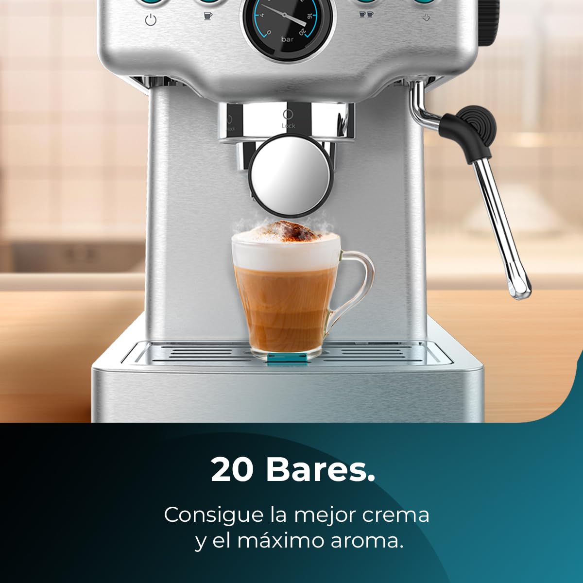 Cecotec Espressomaschine Barista Power Espresso 20 Barista Maestro, 2250 W, 20 Bar, Manometer und 2 Thermoblocks, Kaffeebohnenbehälter, 20-stufiges Mahlwerk, Dampfauslass