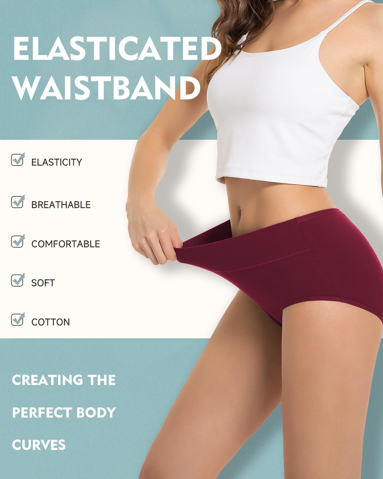 TANSTC Women’s Underwear 5-Pack High Waist Stretch Cotton Panties