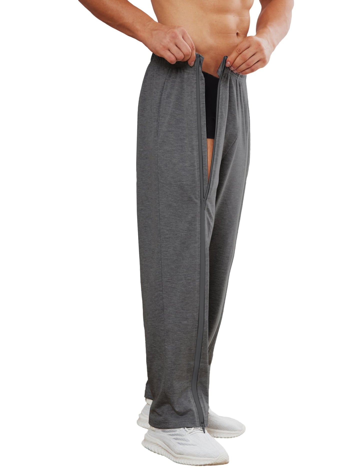 PINSPARK Men's Rehab Joggers with Full-Length Zipper