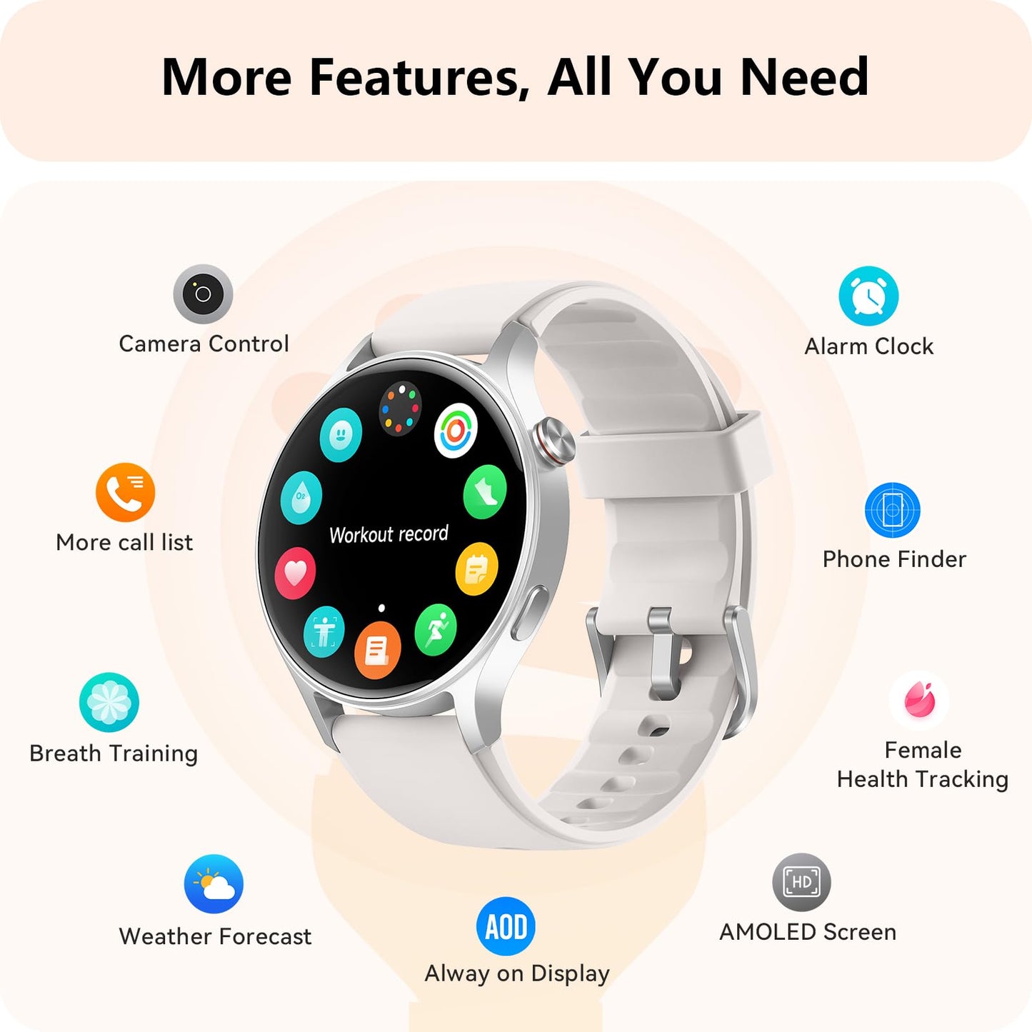 Smartwatch Herren Damen Rund mit Telefonfunktion,1.32" AMOLED Always-On-Display Uhr Herren,110+ Sportmodi Watch mit Pulsuhr Schlafmonitor,AI-Sprachassistent,IP68 wasserdicht Fitnessuhr für iOS Android