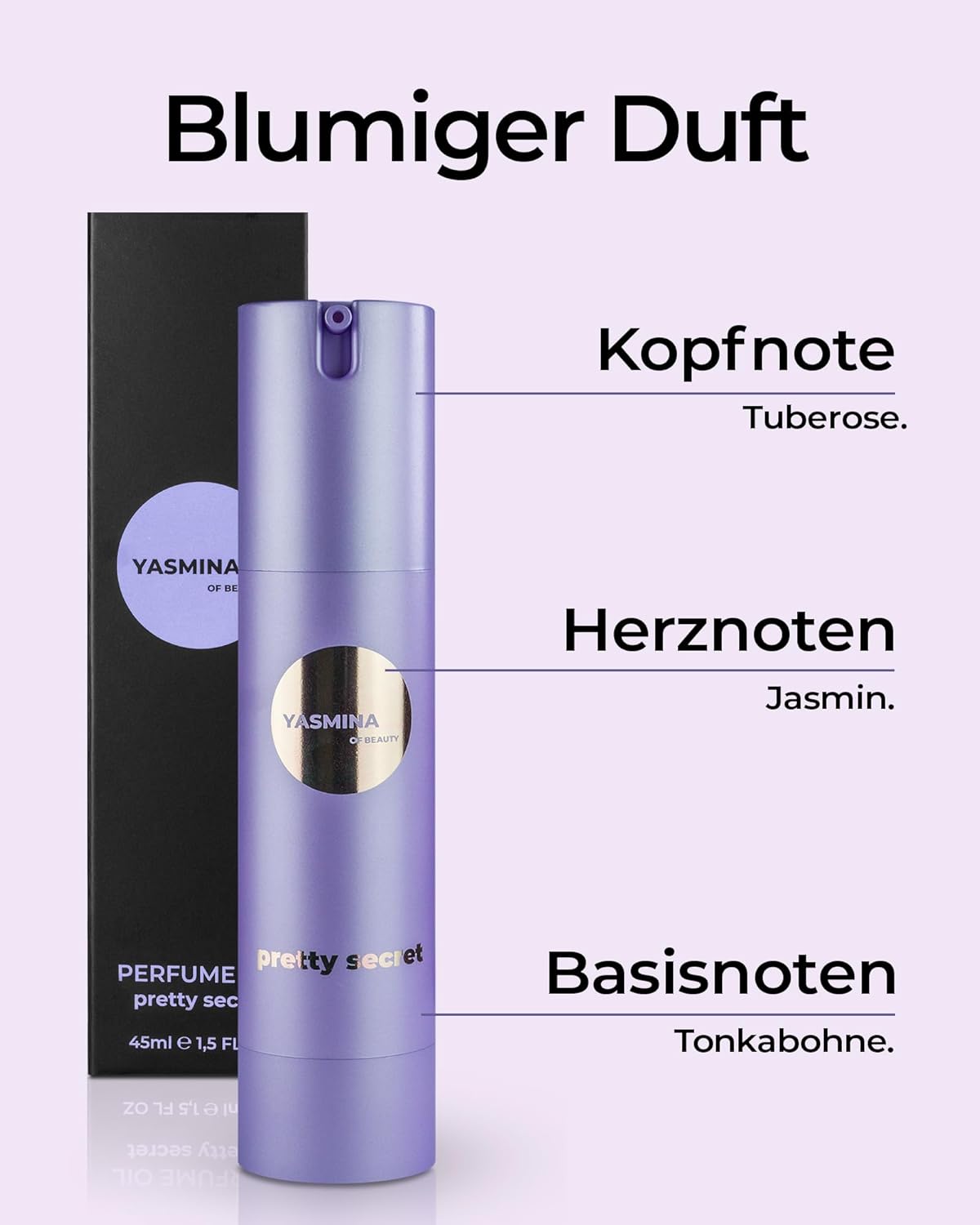 Yasmina of Beauty Pretty Secret Parfum Oil Frauen - Parfum Damen - Intensiver & Eleganter Blumiger Duft - 100% Alkoholfrei - Pflegende Ätherische Öle