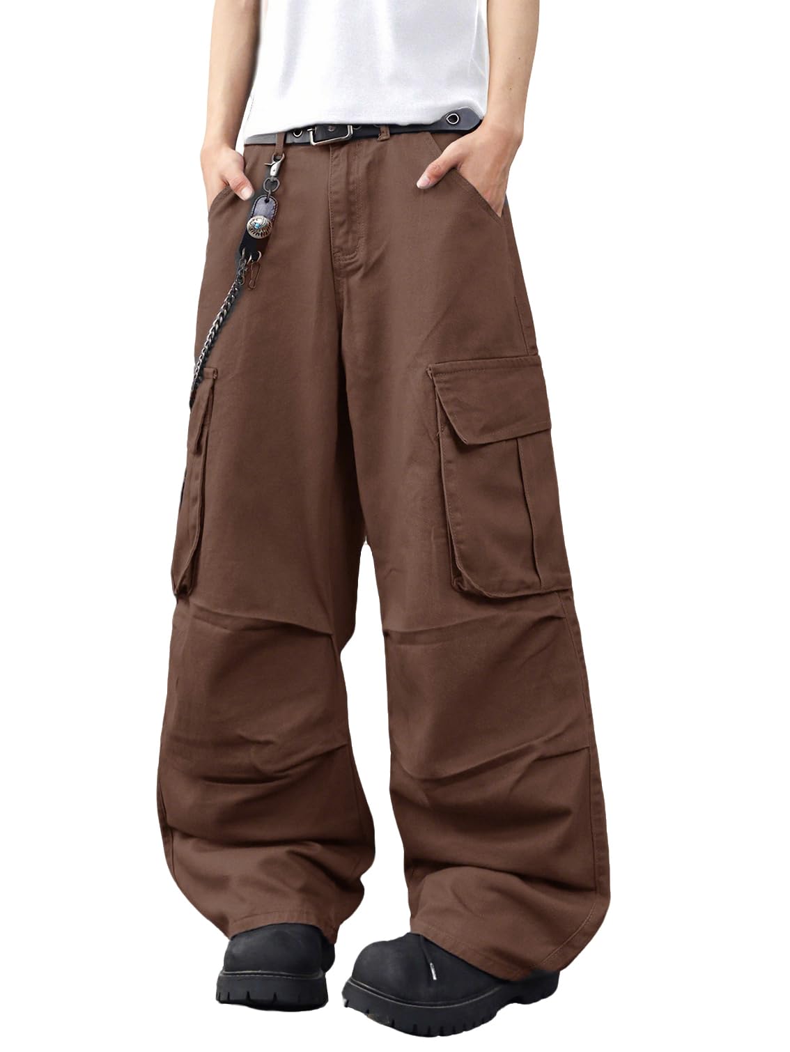 Zewool Men’s Casual Wide-Leg Denim Cargo Pants – Medium Weight Baggy Jeans