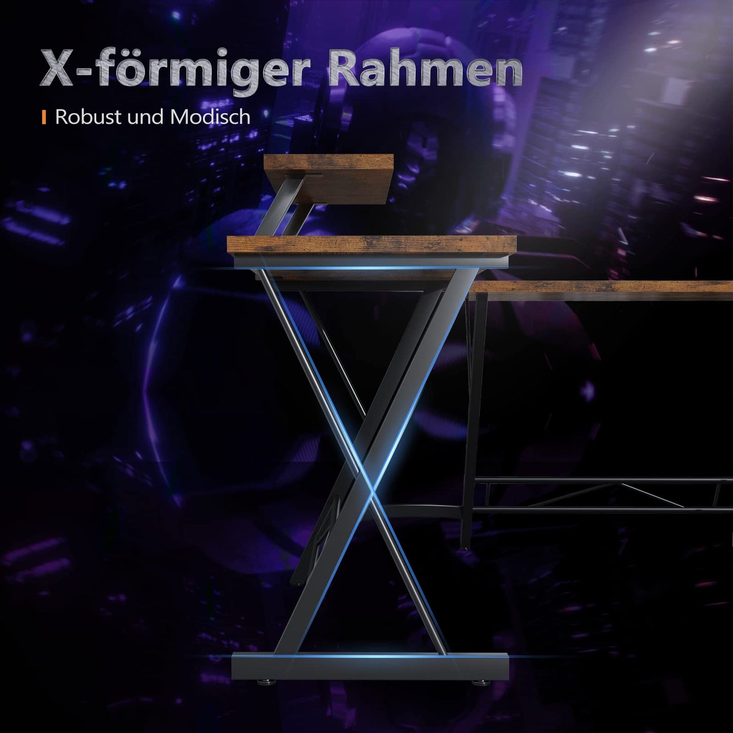 ODK Gaming Tisch, Gaming Schreibtisch Eckschreibtisch für Gamer, Schreibtisch L Form mit Monitorständer für Büro (Schwarz, 127 x 127 cm)