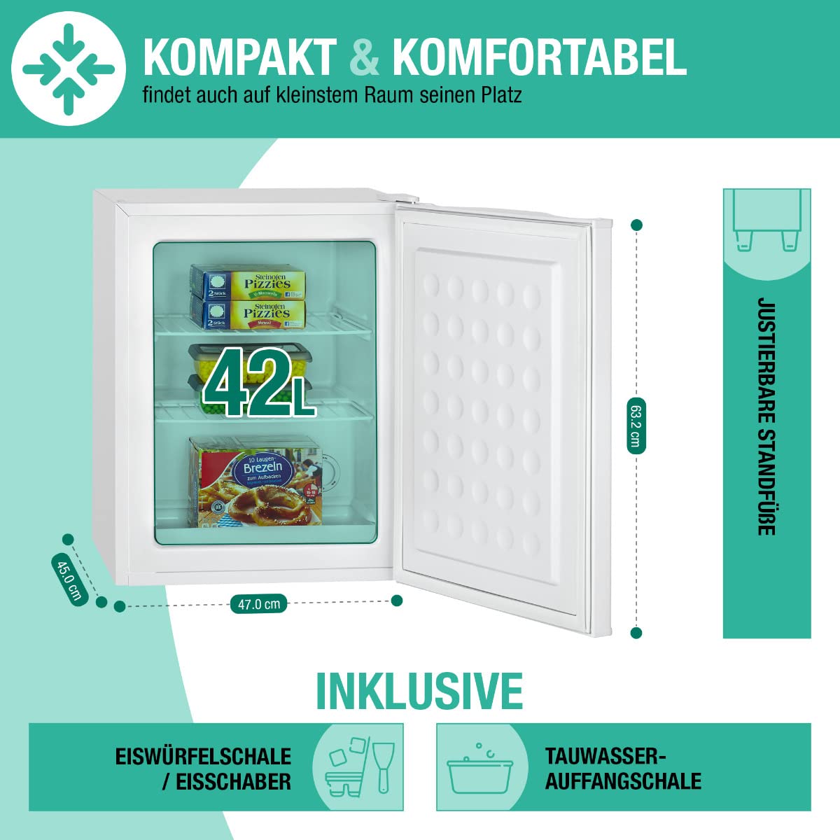 Bomann® Gefrierschrank klein mit 42L Nutzinhalt | Mini Gefrierschrank mit 2 herausnehmbaren Gitterablagen | Gefrierschrank mit wechselbarem Türanschlag & stufenloser Temperaturreglung | GB 7236 weiß