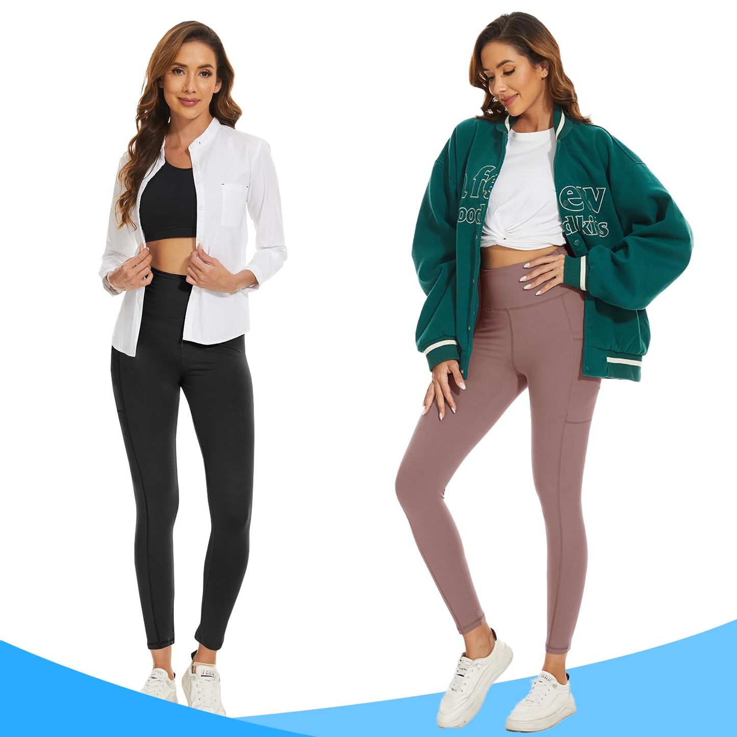 2-Pack Women’s High Waist Sport Leggings – With Pockets, Squat-Proof
