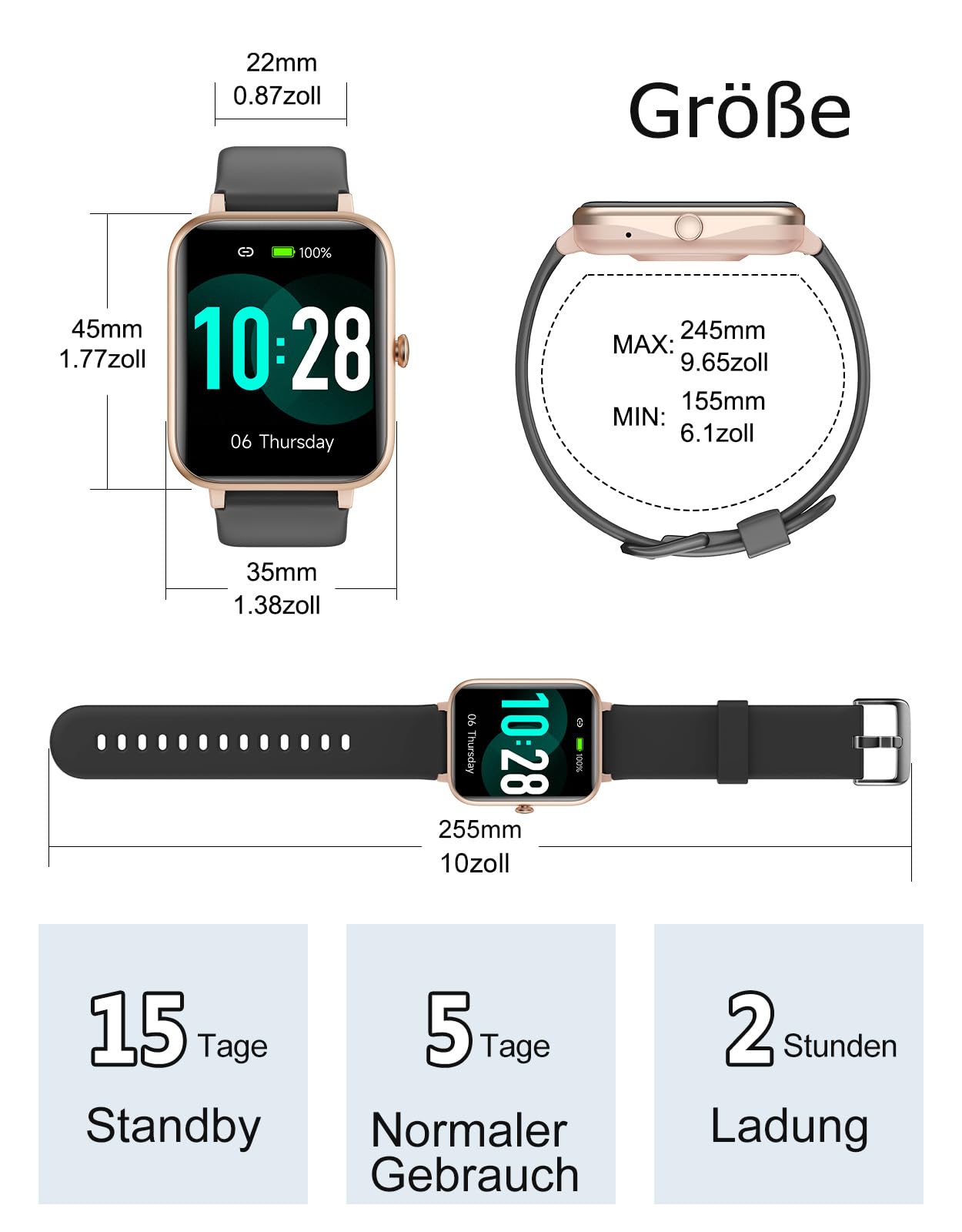 GRV Smartwatch für Damen Herren mit Telefonfunktion,Fitnessuhr mit Pulsmesser SpO2 Schlafmonitor Schrittzähler IP68 Wasserdicht,Multi Sportmodi Smart Watch Fitness Tracker für iOS Android Handy