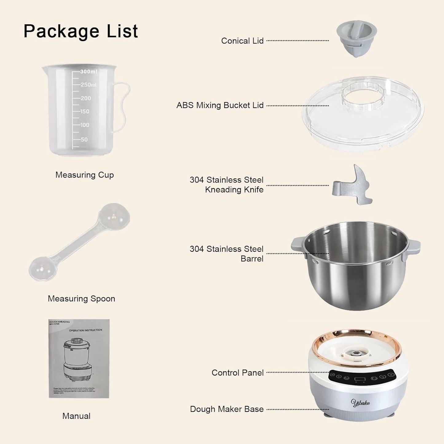 YIBAKE Dough Kneading Machine with Fermentation Function, 5L Fully Automatic Dough Machine, 25-38℃ Fermentation Function, Intelligent Timing, 10 Min Fast Kneading