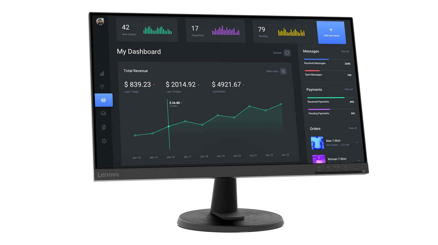 Lenovo D27-45 Monitor | 27" Full HD Monitor | 1920x1080 | 75Hz | 250 nits | 4ms Reaktionszeit | VA-Panel | HDMI | VGA | AMD Radeon FreeSync | entspiegelt | 4,6kg | schwarz