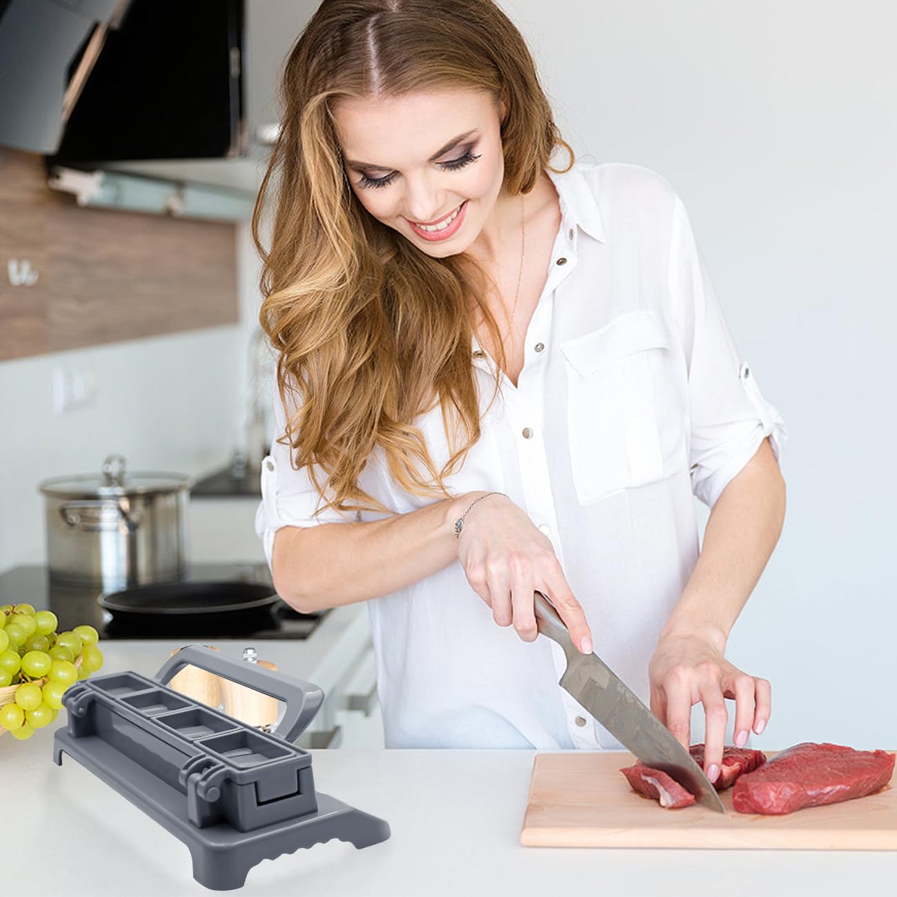 PAXLINSEN Großer Kebab Maker Kunststoff Presse mit 6 Edelstahl Spieße und 1 Schäler, Kabob Spieße Barbecue Maschine Maker Form, tragbare einfach zu bedienen Kebabs Wesentliche Grillen Werkzeug