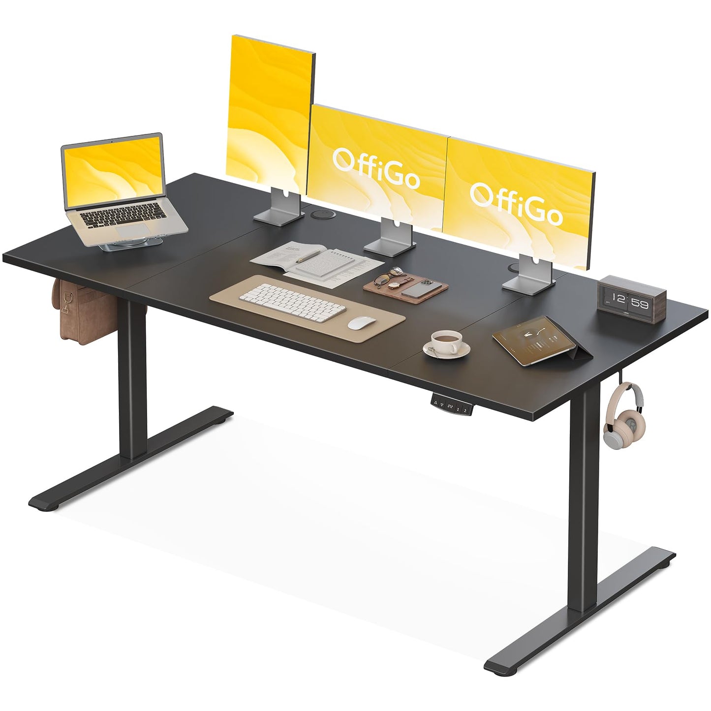 OffiGo Höhenverstellbarer Schreibtisch, 120 cm Elektrischer Schreibtisch, Ergonomischer Tisch mit Memory-Funktion, Gaming Tisch Höhenverstellbar, Moderner Computertisch für Zuhause und Büro, Weiß
