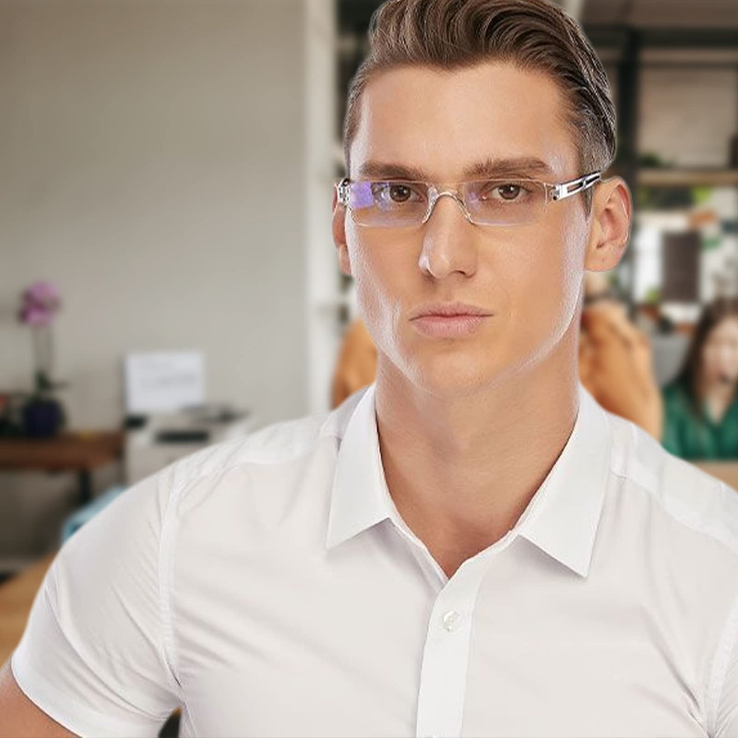 COJWIS Pack of 4 Frameless Reading Glasses for Men and Women, Lightweight and Comfortable, Anti Blue Light Reading Aid / TR90 Glasses (4 Colour Mixing, 2.00, Multiplier_x)