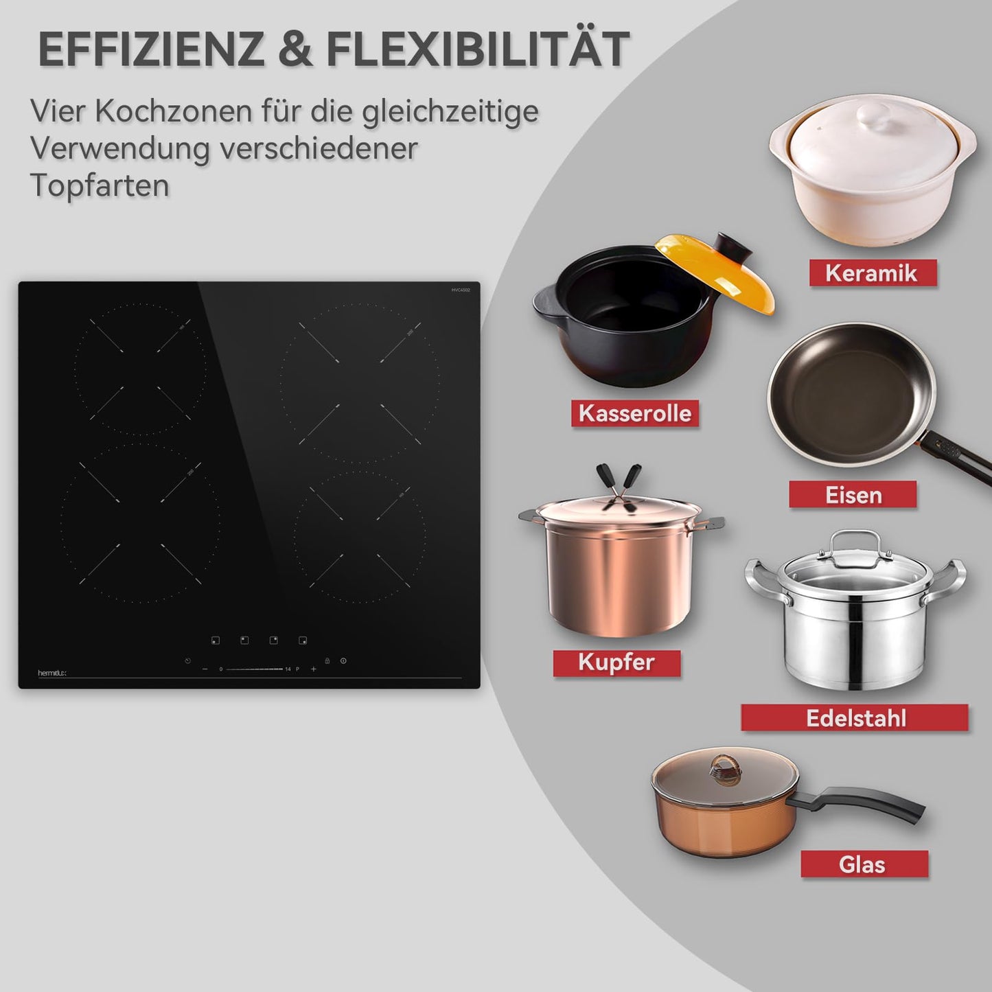 Hermitlux ceramic hob,Built-in 29 cm black glass ceramic electric hob,9 power levels,Sensor touch control, child lock, 1-99 minute timer,Suitable for all pots and pans
