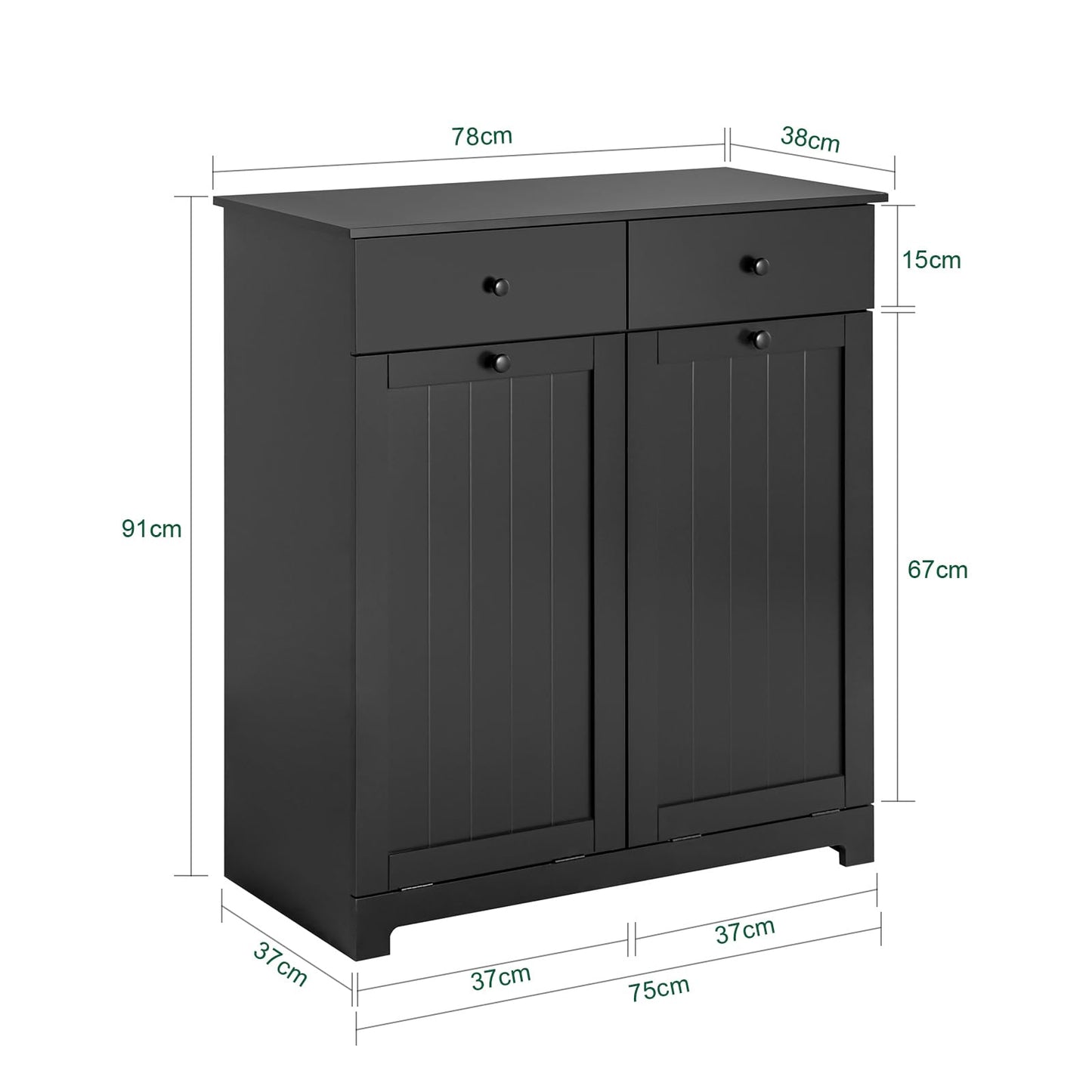 SoBuy Badezimmerschrank mit Wäschekorb Schmaler Badschrank Hoch Badregal Stehend mit 6 Ablagen und 2 Schubladen Wäscheschrank Schmal für Badezimmer Nische Weiß 60x37x171 cm BZR104-W
