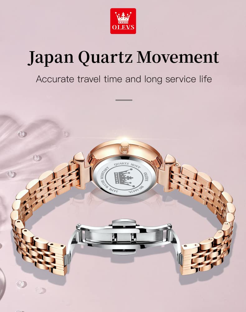 OLEVS Damenuhren Roségold Diamant Kleines Gesicht Edelstahlarmband Analoge Quarz Armbanduhren mit Kalender Leuchtend Wasserdicht Armreif Geschenke Set