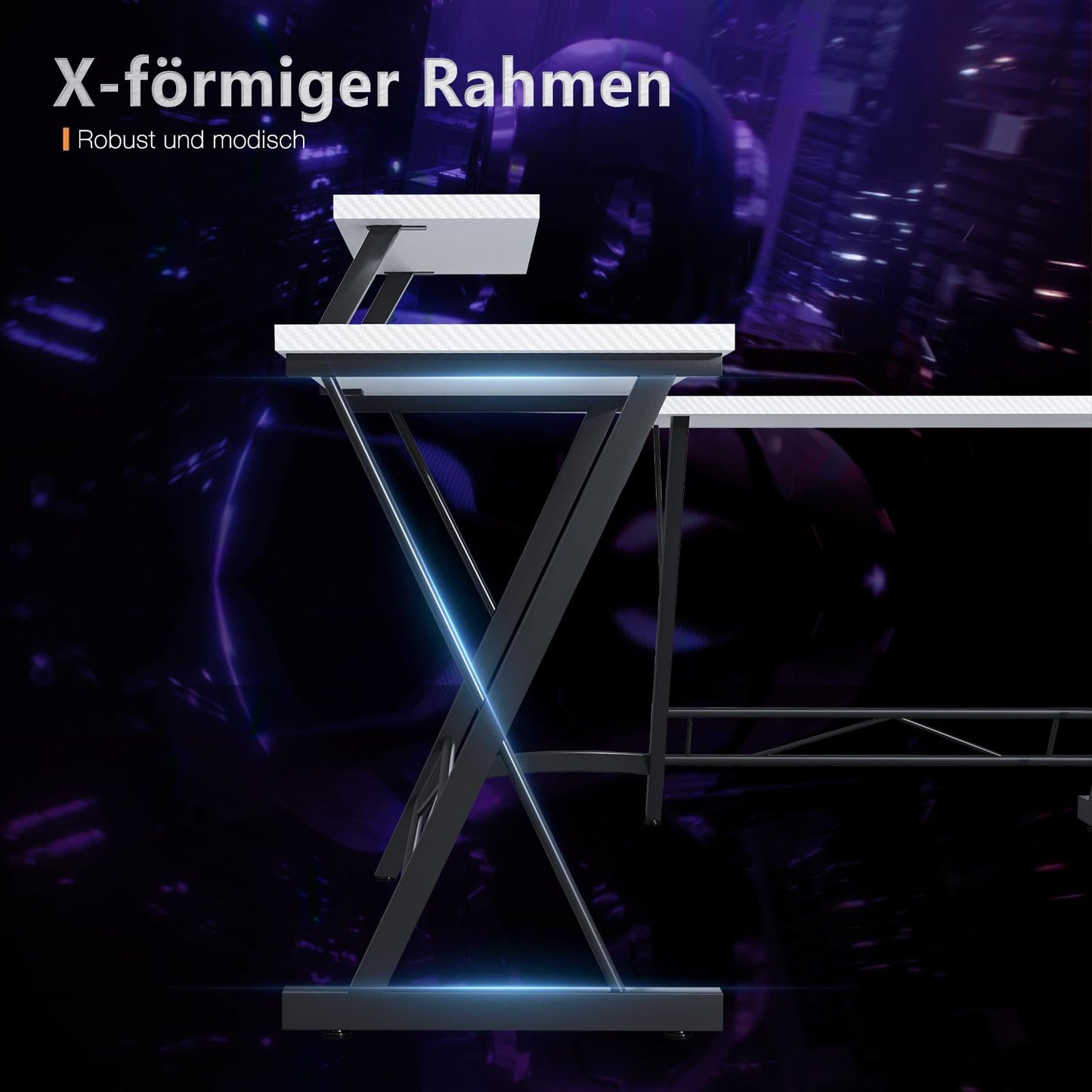 ODK Gaming Tisch, Gaming Schreibtisch Eckschreibtisch für Gamer, Schreibtisch L Form mit Monitorständer für Büro (Schwarz, 127 x 127 cm)