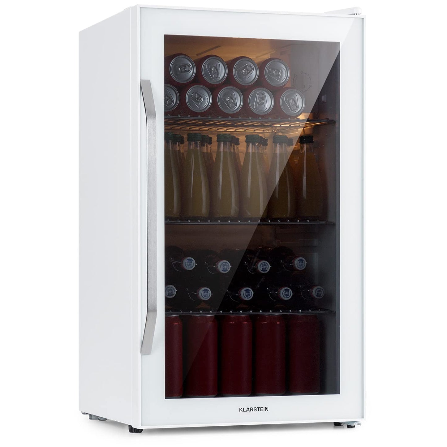 Klarstein Mini Fridge with Glass Door, Mini, for Room, Drinks Fridge Small with Adjustable Shelves, with Waveform Racks, 60 Liter Refrigerator Quiet