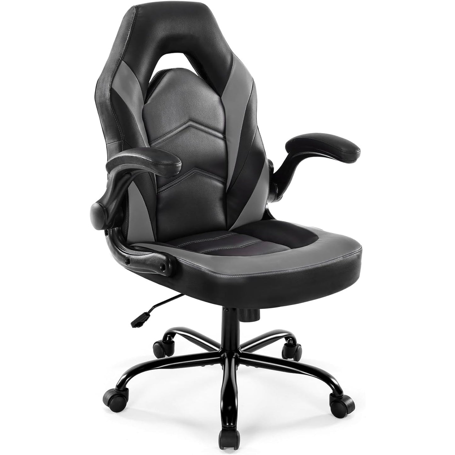 DUMOS Gaming Chair - Ergonomic Gaming Chair, Adjustable Swivel Gaming Chair Made of PU Leather with Folding Armrests, Suitable for Home, Offices etc. (Black-Gray)