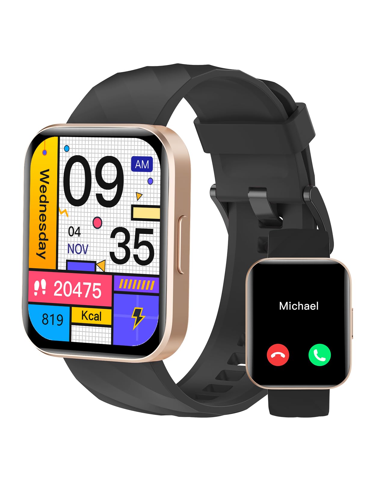 RUIMEN Smartwatch Damen Herren mit Telefonfunktion Fitnessuhr Schrittzähler Uhr mit Pulsmesser SpO2 Messung Schlafüberwachung Nachrichten Multi Trainingsmodi Smart Watch Wasserdicht Für Android iOS