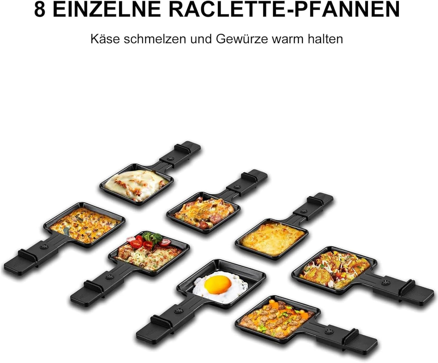 Raclette Grill mit Naturgrillstein und Grill-Platte 2-in-1 Raclette Grill,8 Personen Grillplatte Tischgrill Elektrisch Elektrogrill Heißer Stein 1400 Watt mit 8 Pfännchen