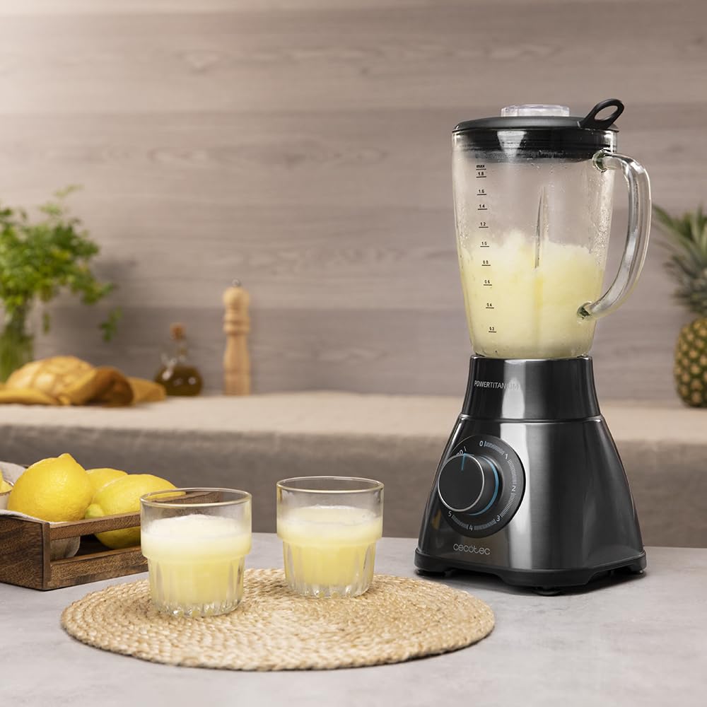 Cecotec Standmixer Power Black Titanium 1800MAX Blend It, 1800 W maximale Leistung, 5 Geschwindigkeiten, 6 Klingen aus Edelstahl, Ice-Crush-Funktion, Turbo- und Smoothie-Funktion, AutoClean-Funktion